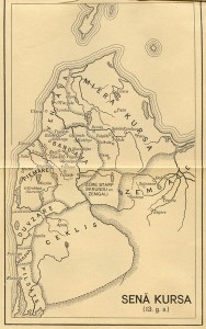 Kuršų žemių žemėlapis, kuriame pažymėta teritorija Keklis (Ceklis).